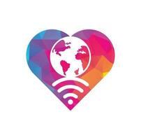 Globe wifi heart shape concept logo design icon. World signal vector logo template.