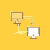 local, lan, connection, sync, computer Flat Line Filled Icon. Beautiful Logo button over yellow background for UI and UX, website or mobile application vector