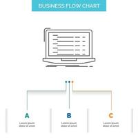 Api. app. coding. developer. laptop Business Flow Chart Design with 3 Steps. Line Icon For Presentation Background Template Place for text vector