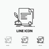 contract. paper. document. agreement. award Icon in Thin. Regular and Bold Line Style. Vector illustration