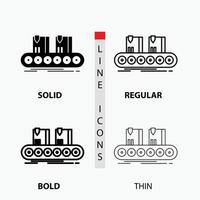 Belt. box. conveyor. factory. line Icon in Thin. Regular. Bold Line and Glyph Style. Vector illustration