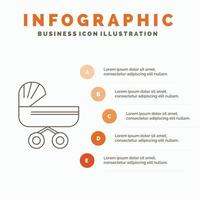 trolebús bebé. niños. empujar. plantilla de infografía de cochecito para sitio web y presentación. icono de línea gris con ilustración de vector de estilo infográfico naranja