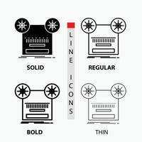 Record. recording. retro. tape. music Icon in Thin. Regular. Bold Line and Glyph Style. Vector illustration