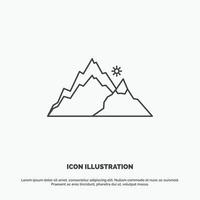 montaña. paisaje. Cerro. naturaleza. icono de árbol símbolo gris vectorial de línea para ui y ux. sitio web o aplicación móvil vector