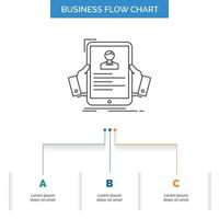 resume. employee. hiring. hr. profile Business Flow Chart Design with 3 Steps. Line Icon For Presentation Background Template Place for text vector