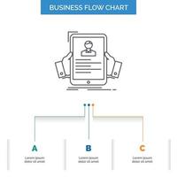 resume. employee. hiring. hr. profile Business Flow Chart Design with 3 Steps. Line Icon For Presentation Background Template Place for text vector