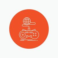 Game. gaming. internet. multiplayer. online White Line Icon in Circle background. vector icon illustration