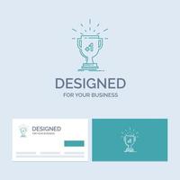 award. trophy. win. prize. first Business Logo Line Icon Symbol for your business. Turquoise Business Cards with Brand logo template vector