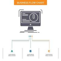 Alert. antivirus. attack. computer. virus Business Flow Chart Design with 3 Steps. Glyph Icon For Presentation Background Template Place for text. vector