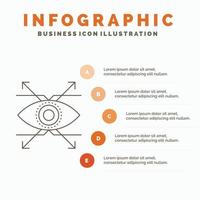 negocio, ojo, mirada, plantilla de infografía de visión para sitio web y presentación. icono de línea gris con ilustración de vector de estilo infográfico naranja