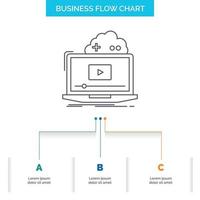 Cloud, game, online, streaming, video Business Flow Chart Design with 3 Steps. Line Icon For Presentation Background Template Place for text vector