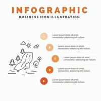 waterfall. tree. pain. clouds. nature Infographics Template for Website and Presentation. Line Gray icon with Orange infographic style vector illustration