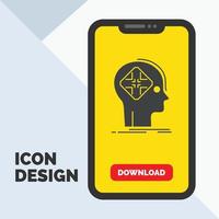 Advanced. cyber. future. human. mind Glyph Icon in Mobile for Download Page. Yellow Background vector