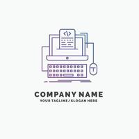 código. codificación. computadora. monobloque. plantilla de logotipo de empresa púrpura de pantalla. lugar para el eslogan vector