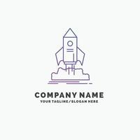 launch. startup. ship. shuttle. mission Purple Business Logo Template. Place for Tagline vector