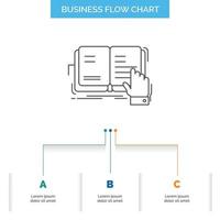 book. lesson. study. literature. reading Business Flow Chart Design with 3 Steps. Line Icon For Presentation Background Template Place for text vector