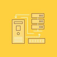 Combination. data. database. electronic. information Flat Line Filled Icon. Beautiful Logo button over yellow background for UI and UX. website or mobile application vector