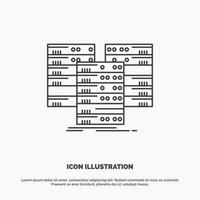 centro. centro. datos. base de datos. icono del servidor. símbolo gris vectorial de línea para ui y ux. sitio web o aplicación móvil vector