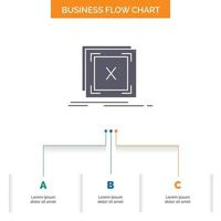 error. application. message. problem. server Business Flow Chart Design with 3 Steps. Glyph Icon For Presentation Background Template Place for text. vector