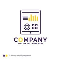 Company Name Logo Design For monitoring, health, heart, pulse, Patient Report. Purple and yellow Brand Name Design with place for Tagline. vector