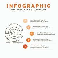 análisis, análisis, negocios, diagrama, plantilla de infografía de gráfico circular para sitio web y presentación. icono de línea gris con ilustración de vector de estilo infográfico naranja