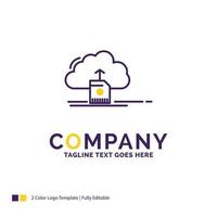 Company Name Logo Design For cloud. upload. save. data. computing. Purple and yellow Brand Name Design with place for Tagline. Creative Logo template for Small and Large Business. vector