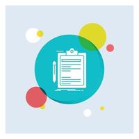 Contract. check. Business. done. clip board White Glyph Icon colorful Circle Background vector