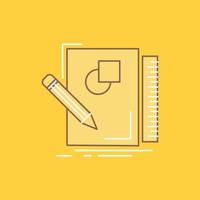 sketch. sketching. design. draw. geometry Flat Line Filled Icon. Beautiful Logo button over yellow background for UI and UX. website or mobile application vector