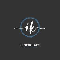 IK Initial handwriting and signature logo design with circle. Beautiful design handwritten logo for fashion, team, wedding, luxury logo. vector