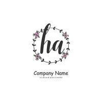 HA Initial handwriting and signature logo design with circle. Beautiful design handwritten logo for fashion, team, wedding, luxury logo. vector