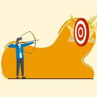 the concept of targeting a goal in business, business profit or efficiency to succeed and achieve the target. smart businessman shooting target vector