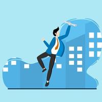 concept of joy over an achievement, a man in a business suit happily jumps holding a paper, man is happy vector