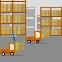 box forklift trucks to be placed in warehouse hangar interiors. storage services, Warehouse Equipment, cargo delivery. Vector illustration.