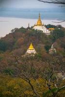 Sagaing hill with numerous pagodas and Buddhist monasteries on the Irrawaddy river, Sagaing, Myanmar photo