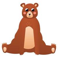 Cartoon brown bear character sitting in childish style, zoo animal isolated on white background, design element for poster or pattern, forest fauna vector