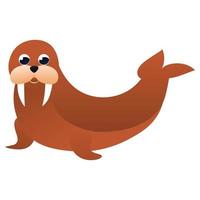 Cartoon brown polar seal character in childish style, zoo animal isolated on white background, design element for poster or pattern, arctic fauna, walrus vector