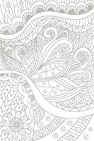 Abstract coloring page for adults, hand drawn floral background, black and white style vector