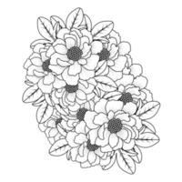 flor de peonía bocetos fáciles dibujo a lápiz del esquema de diseño de arte lineal en blanco y negro vector