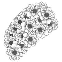 flor de peonía bocetos fáciles dibujo a lápiz del esquema de diseño de arte lineal en blanco y negro vector