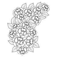 beautiful flowers coloring page with pencil sketch drawing detailed in vector graphic of line art