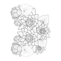 water lily flower coloring page of simplicity artistic drawn with blossom flower on isolated background vector