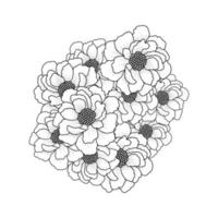 flor de peonía bocetos fáciles dibujo a lápiz del esquema de diseño de arte lineal en blanco y negro vector