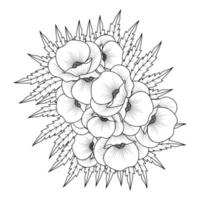 diseño de arte de línea de flor de amapola de flor de página para colorear con gráfico vectorial de arte de línea detallado vector