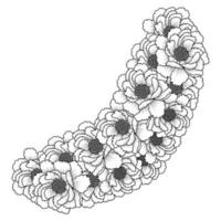 flor de peonía bocetos fáciles dibujo a lápiz del esquema de diseño de arte lineal en blanco y negro vector