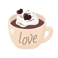 Coffee in a romantic Cup with whipped cream and spices vector