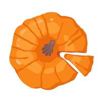 Pumpkin with a cut slice, top view. vector