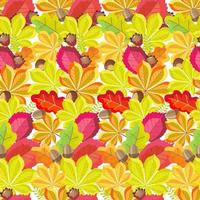 Seamless pattern  of autumn leaves of hazelnut, oak, horse chestnut with acorns and nuts. vector