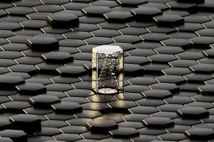 Abstract Christmas pine tree with hexagon background 3d rendering photo