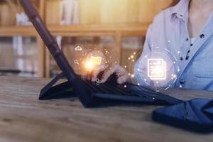 Document Management System DMS, online documentation database and process automation to efficiently manage files, knowledge and documentation in enterprise with ERP. Corporate business technology. photo