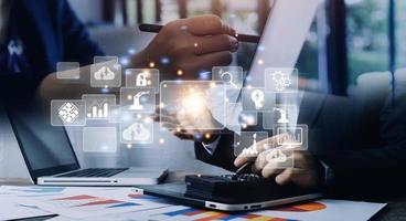 Digital transformation technology strategy, digitization and digitalization of business processes and data, optimize and automate operations, customer service management, internet and cloud computing photo